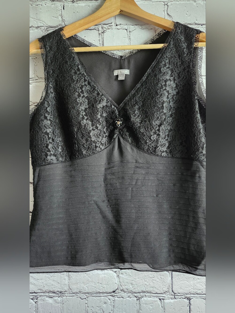 Ann Taylor Black Lace-Detail Tank with Center Jewel